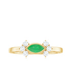 Marquise Cut Emerald East West Promise Ring with Diamond Trio Emerald - ( AAA ) - Quality - Rosec Jewels