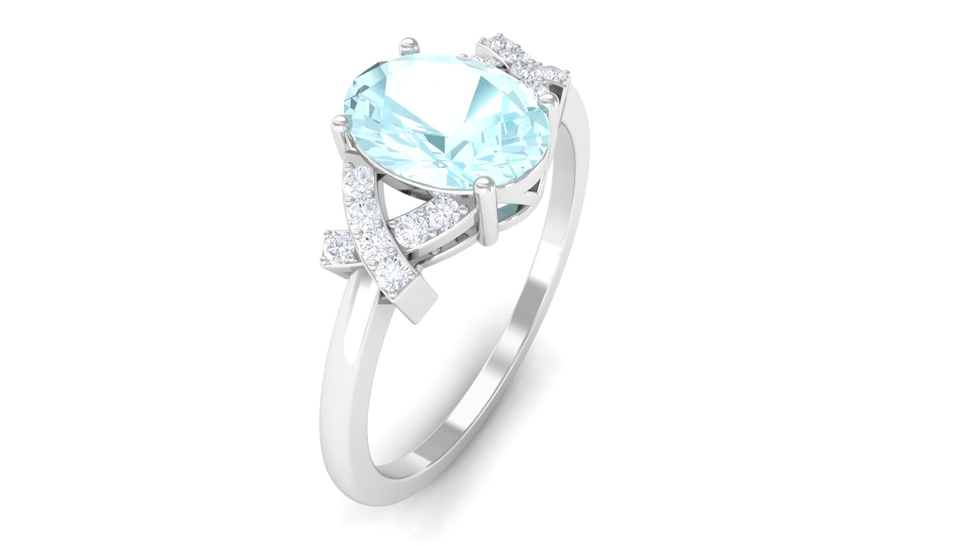 Oval Sky Blue Topaz Solitaire Split Shank Ring with Diamond Sky Blue Topaz - ( AAA ) - Quality - Rosec Jewels