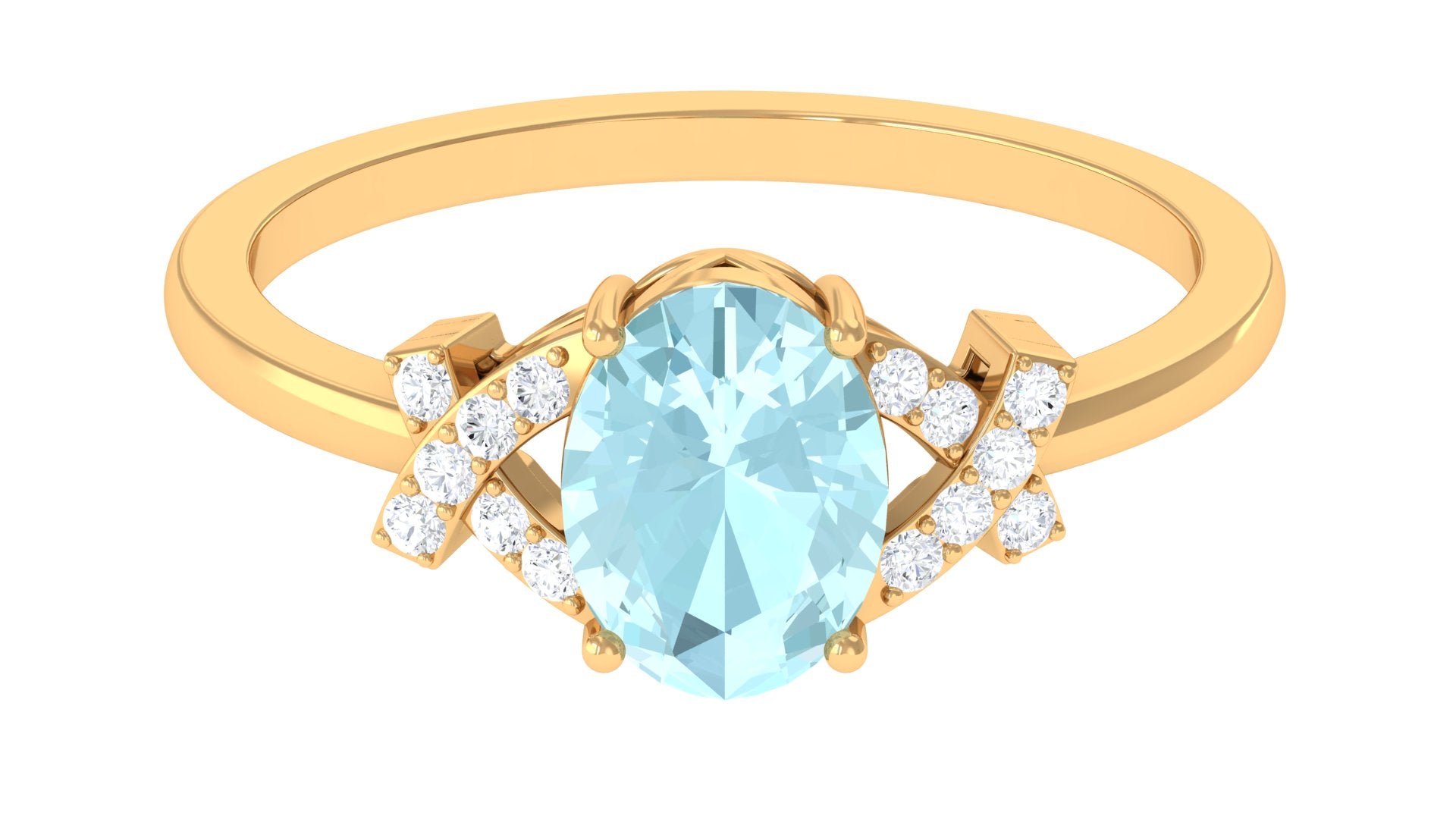 Oval Sky Blue Topaz Solitaire Split Shank Ring with Diamond Sky Blue Topaz - ( AAA ) - Quality - Rosec Jewels