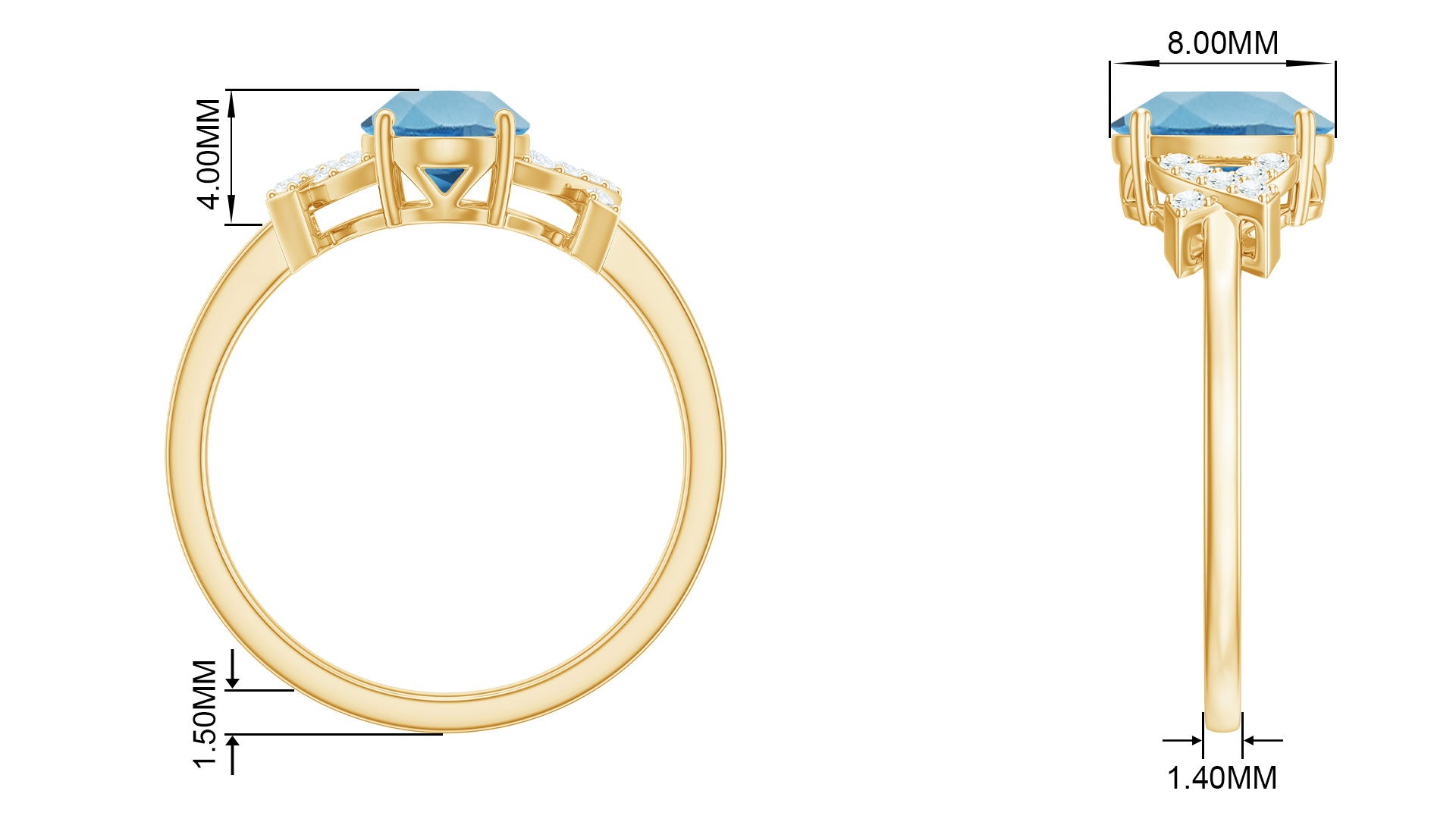 Oval Swiss Blue Topaz Solitaire Split Shank Ring with Diamond Swiss Blue Topaz - ( AAA ) - Quality - Rosec Jewels
