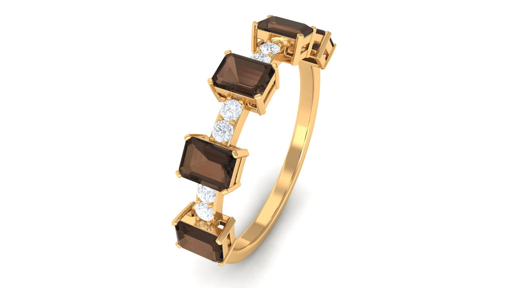 Half Eternity Ring with Smoky Quartz and Diamond Smoky Quartz - ( AAA ) - Quality - Rosec Jewels
