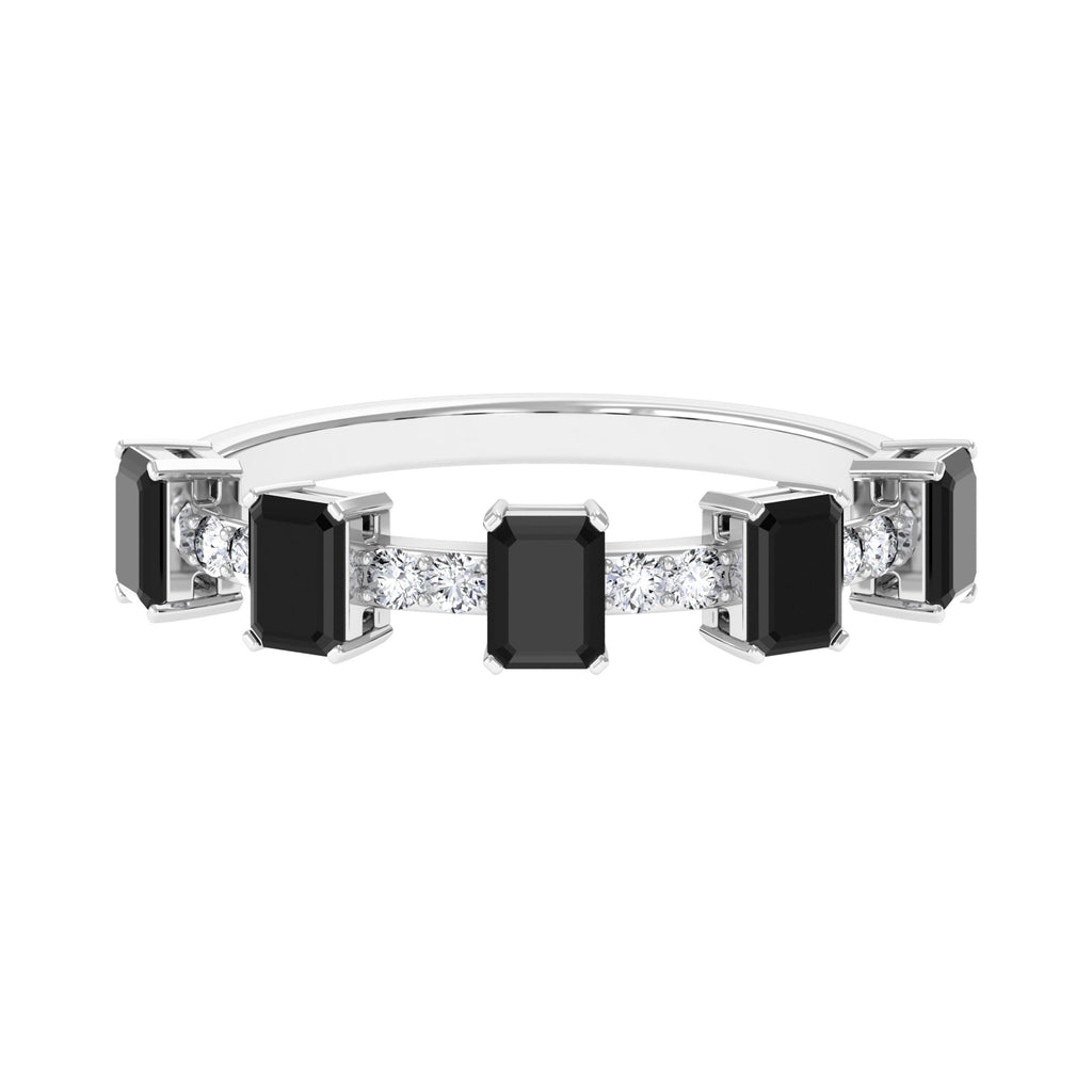 1 CT Black Onyx and Diamond Half Eternity Ring in Prong Setting Black Onyx - ( AAA ) - Quality - Rosec Jewels