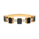 1 CT Black Onyx and Diamond Half Eternity Ring in Prong Setting Black Onyx - ( AAA ) - Quality - Rosec Jewels