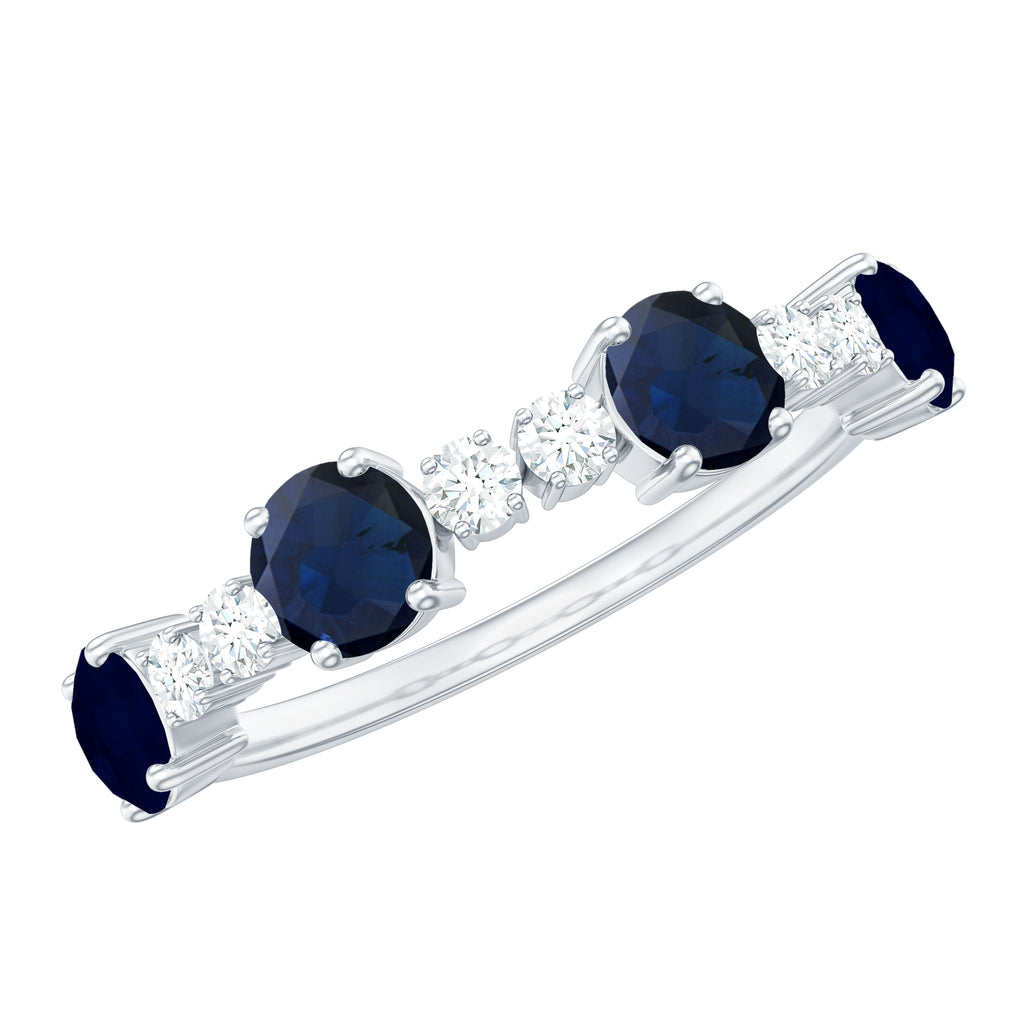 Real Blue Sapphire and Diamond Eternity Ring Blue Sapphire - ( AAA ) - Quality - Rosec Jewels