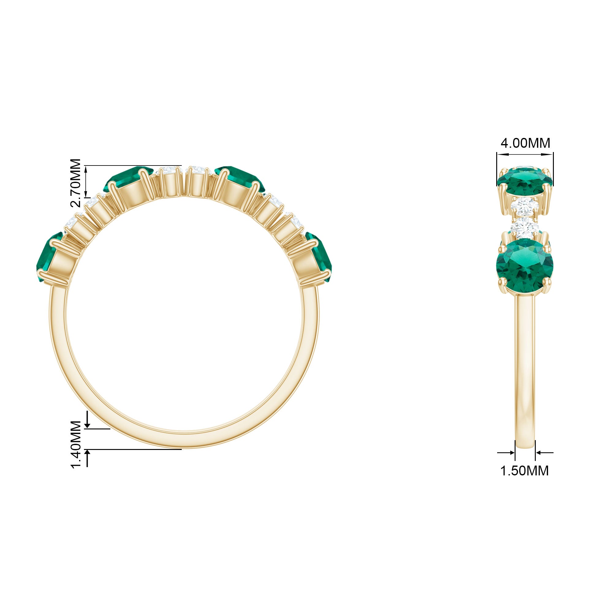 Round Created Emerald and Diamond Alternate Half Eternity Ring Lab Created Emerald - ( AAAA ) - Quality - Rosec Jewels