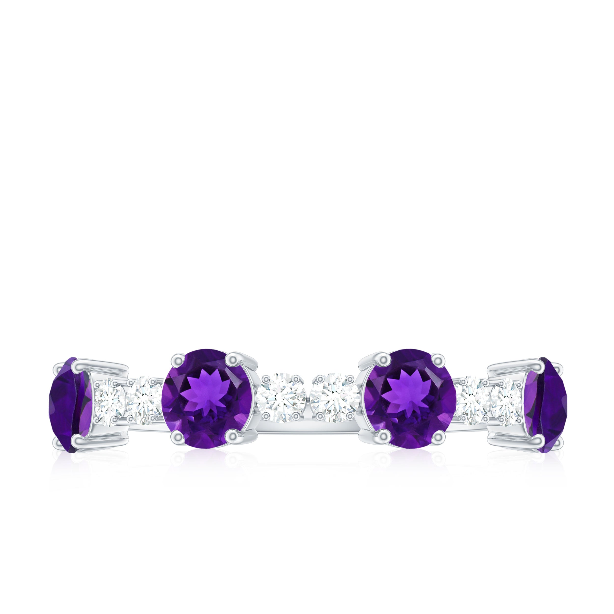 Amethyst and Diamond Eternity Ring in Prong Setting Amethyst - ( AAA ) - Quality - Rosec Jewels