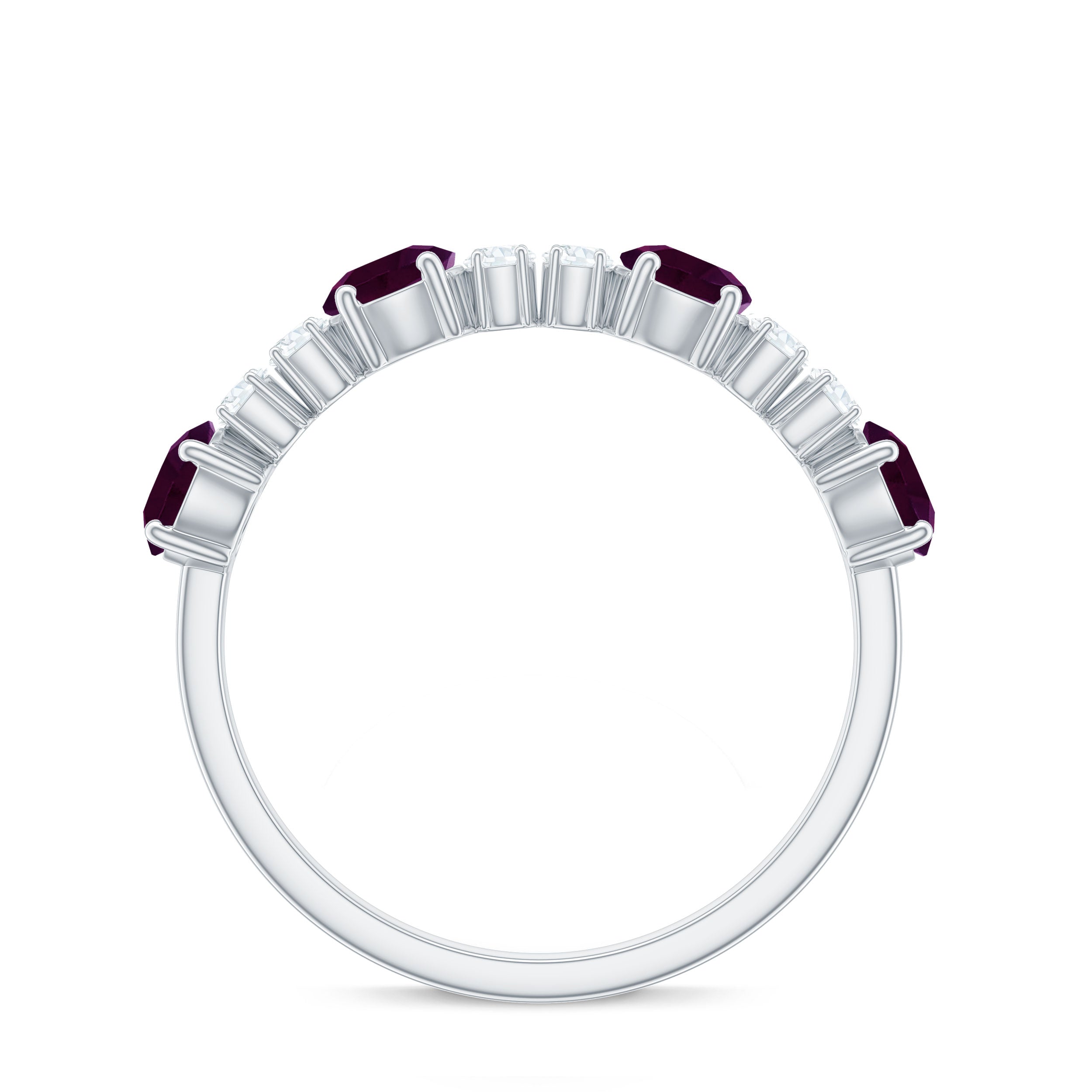 Elegant Rhodolite and Diamond Half Eternity Ring Rhodolite - ( AAA ) - Quality - Rosec Jewels