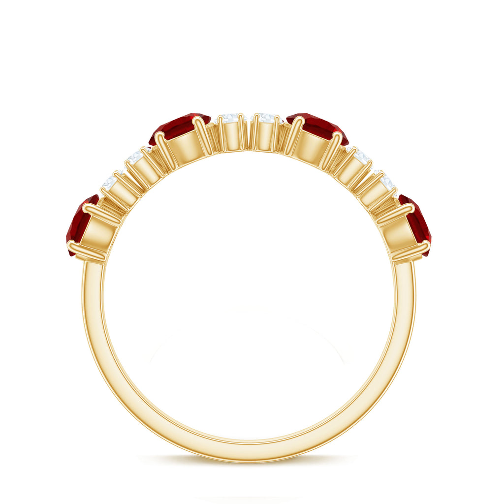 Round Created Ruby and Diamond Alternate Half Eternity Ring Lab Created Ruby - ( AAAA ) - Quality - Rosec Jewels