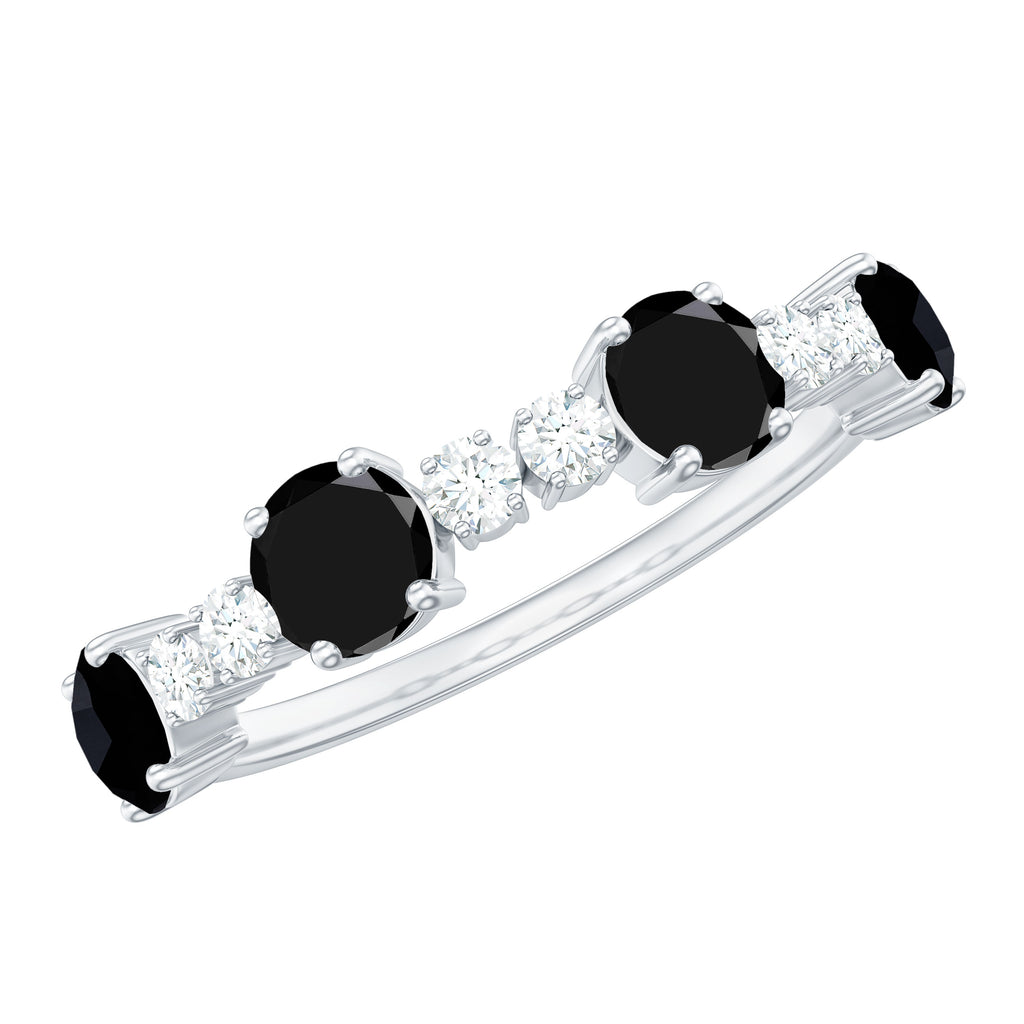 Natural Black Onyx Half Eternity Ring with Diamond Black Onyx - ( AAA ) - Quality - Rosec Jewels