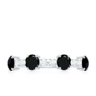 Natural Black Onyx Half Eternity Ring with Diamond Black Onyx - ( AAA ) - Quality - Rosec Jewels