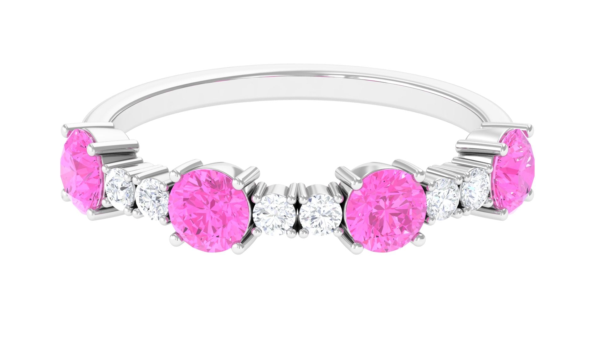Natural Pink Sapphire and Diamond Half Eternity Ring Pink Sapphire - ( AAA ) - Quality - Rosec Jewels