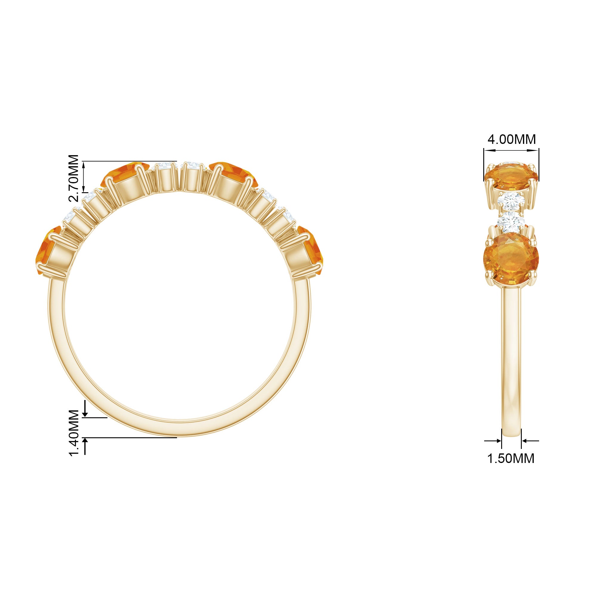 Orange Sapphire and Diamond Half Eternity Ring Orange Sapphire - ( AAA ) - Quality - Rosec Jewels