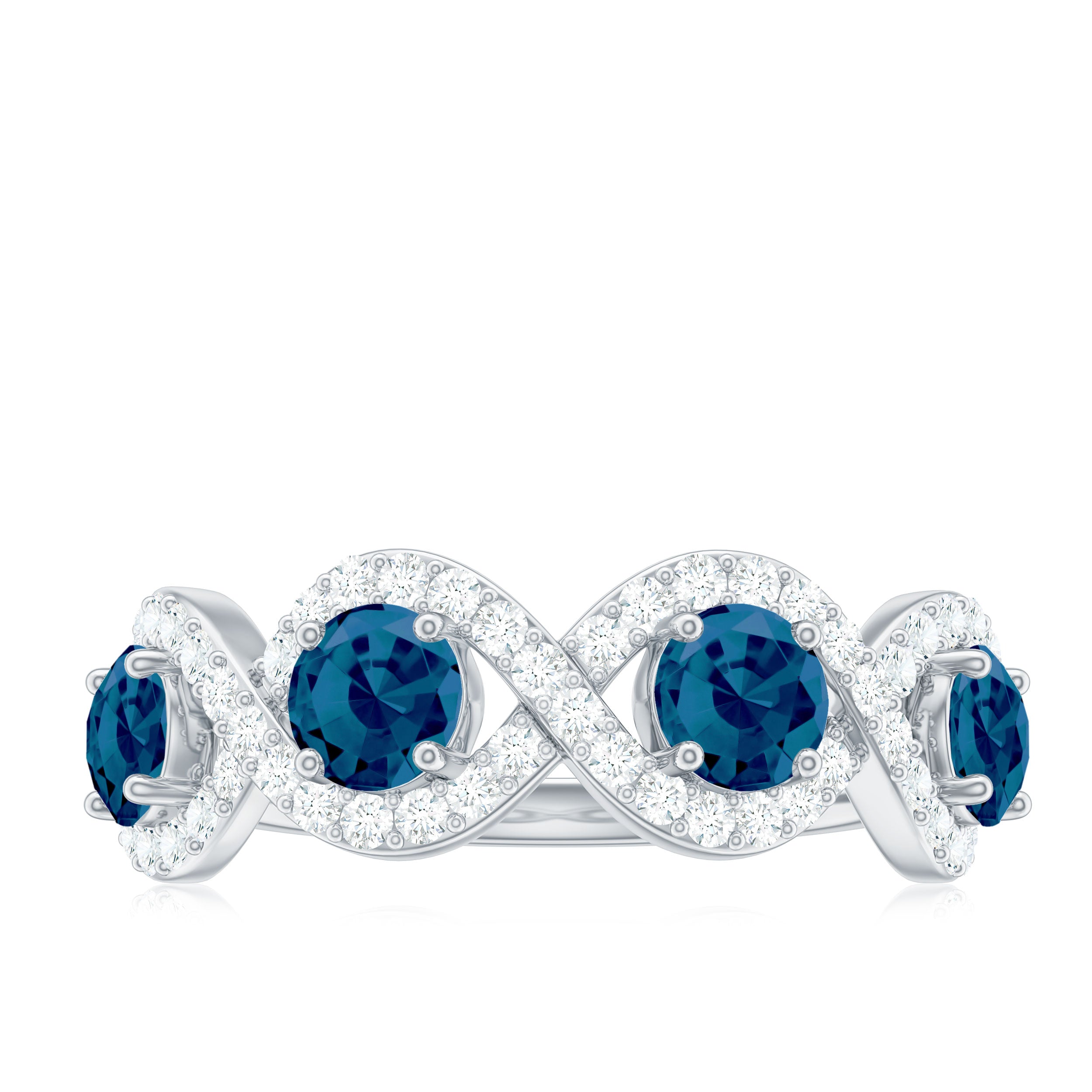 Real London Blue Topaz and Diamond Half Eternity Ring London Blue Topaz - ( AAA ) - Quality - Rosec Jewels