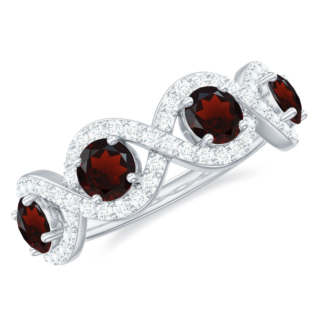 Real Garnet and Diamond Half Eternity Ring Garnet - ( AAA ) - Quality - Rosec Jewels