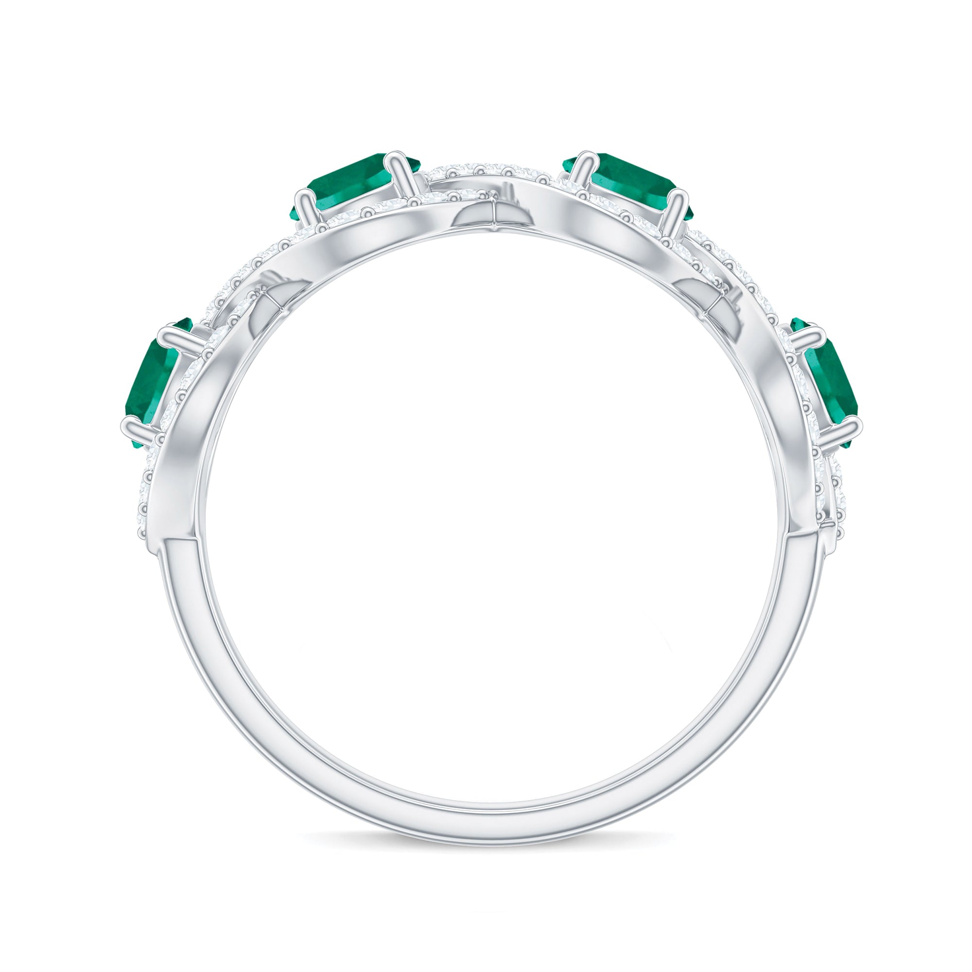 2 CT Lab-Created Emerald and Diamond Braided Half Eternity Band Ring Lab Created Emerald - ( AAAA ) - Quality - Rosec Jewels