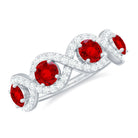 Lab-Created Ruby and Diamond Braided Half Eternity Band Ring Lab Created Ruby - ( AAAA ) - Quality - Rosec Jewels