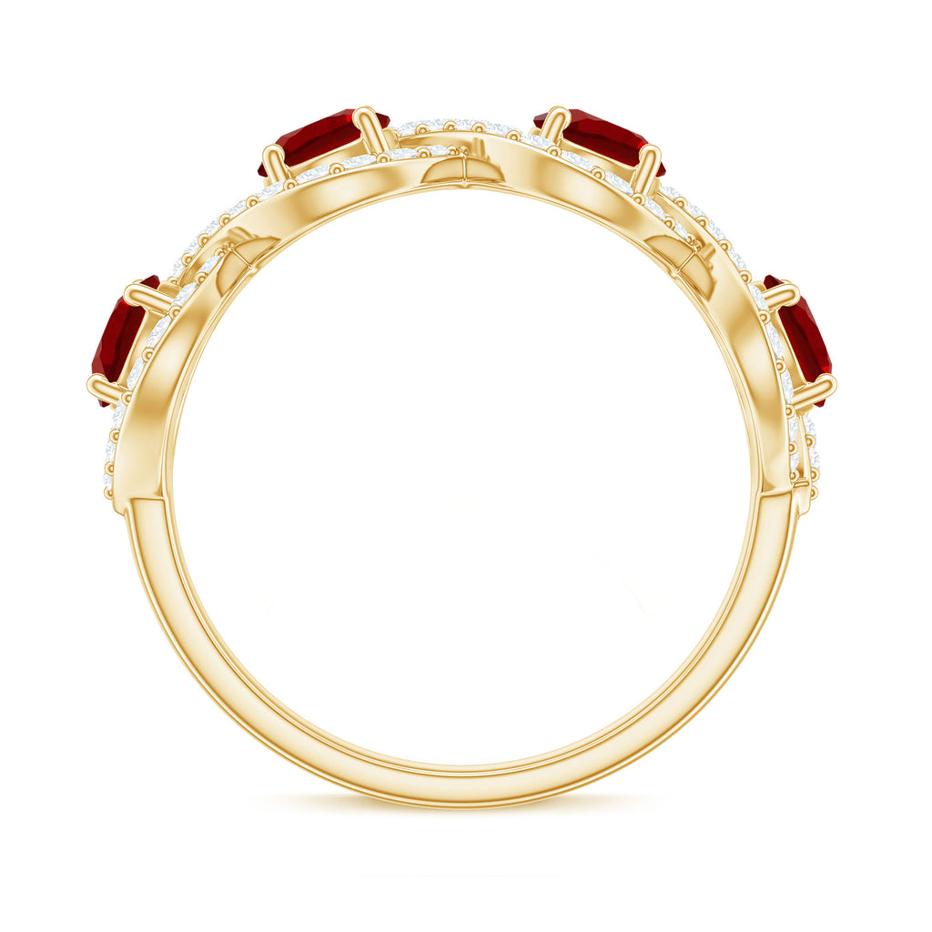 Lab-Created Ruby and Diamond Braided Half Eternity Band Ring Lab Created Ruby - ( AAAA ) - Quality - Rosec Jewels