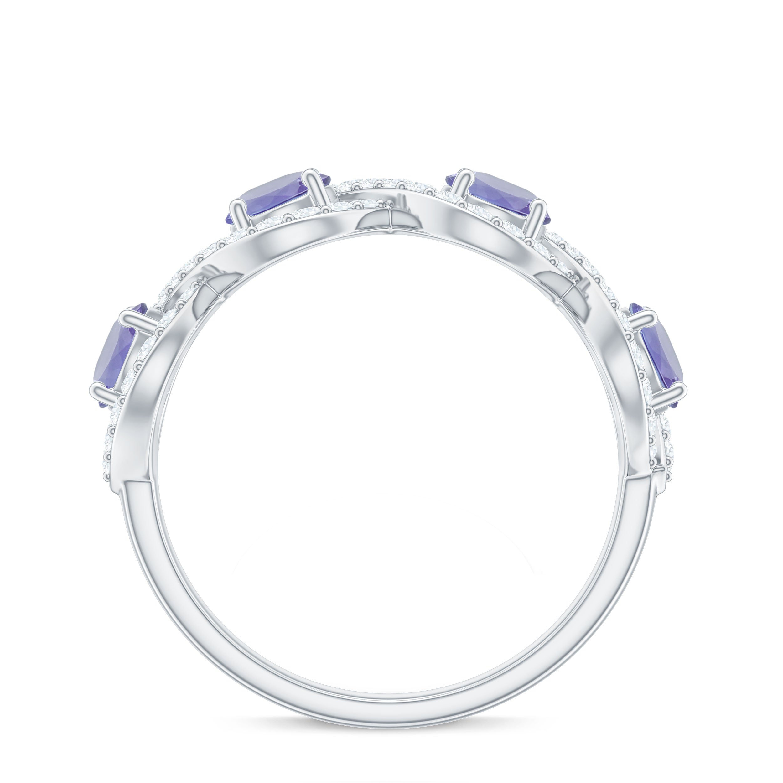 Minimal Braided Half Eternity Ring with Tanzanite and Diamond Tanzanite - ( AAA ) - Quality - Rosec Jewels