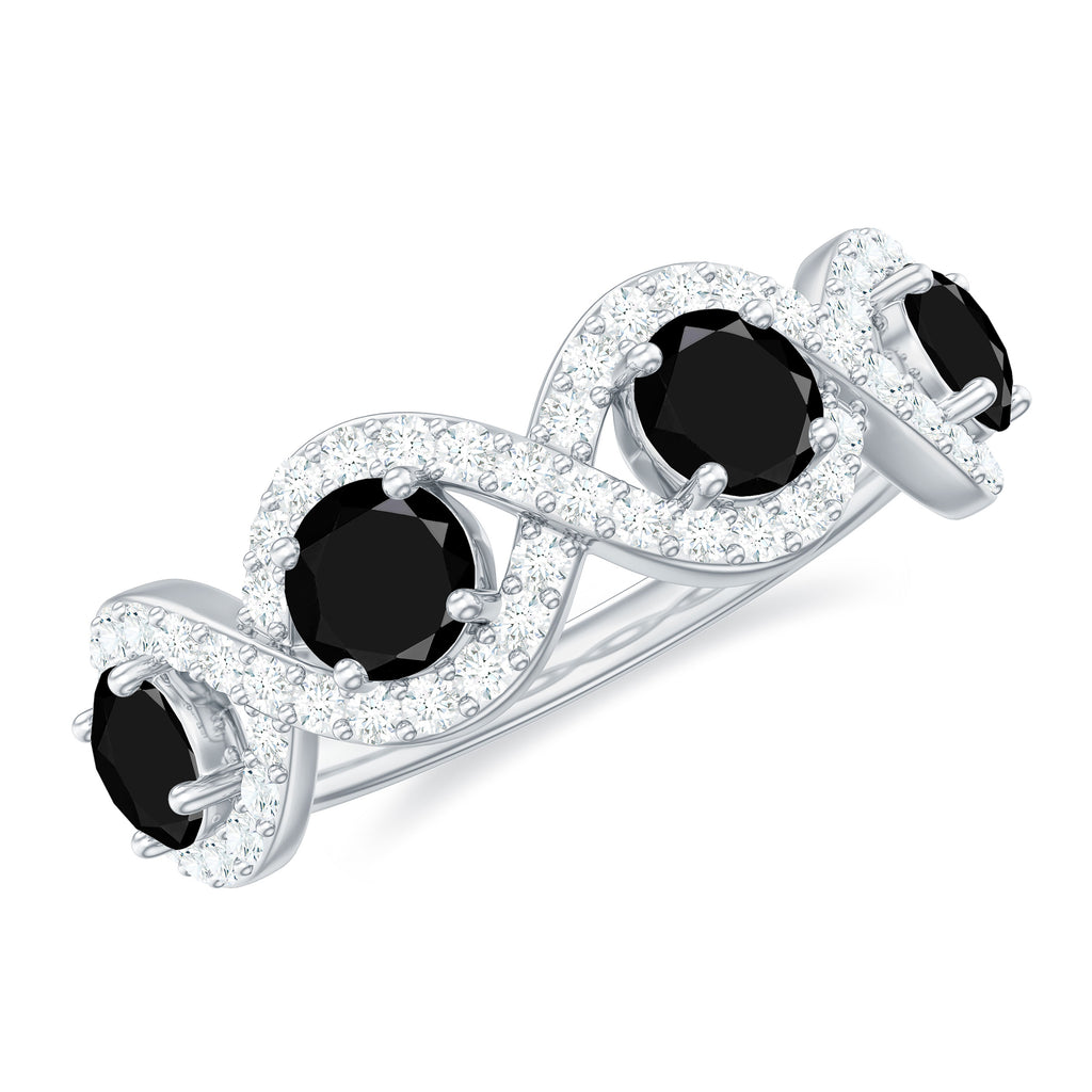 Black Onyx and Diamond Braided Half Eternity Ring Black Onyx - ( AAA ) - Quality - Rosec Jewels
