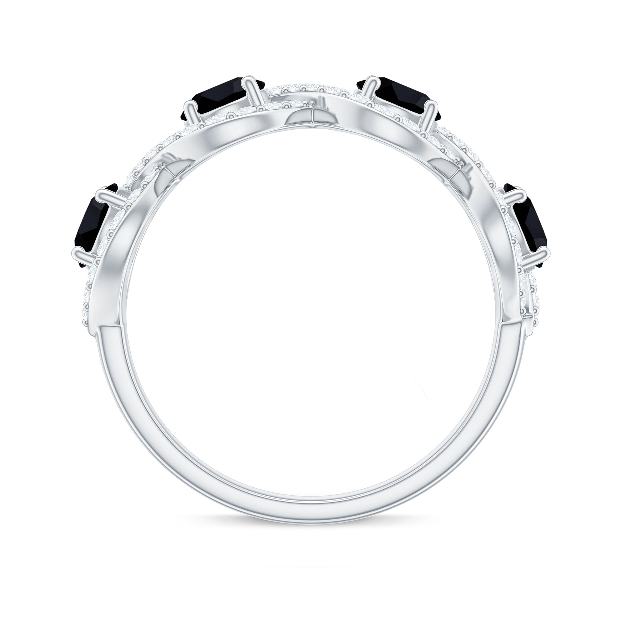 Black Onyx and Diamond Braided Half Eternity Ring Black Onyx - ( AAA ) - Quality - Rosec Jewels