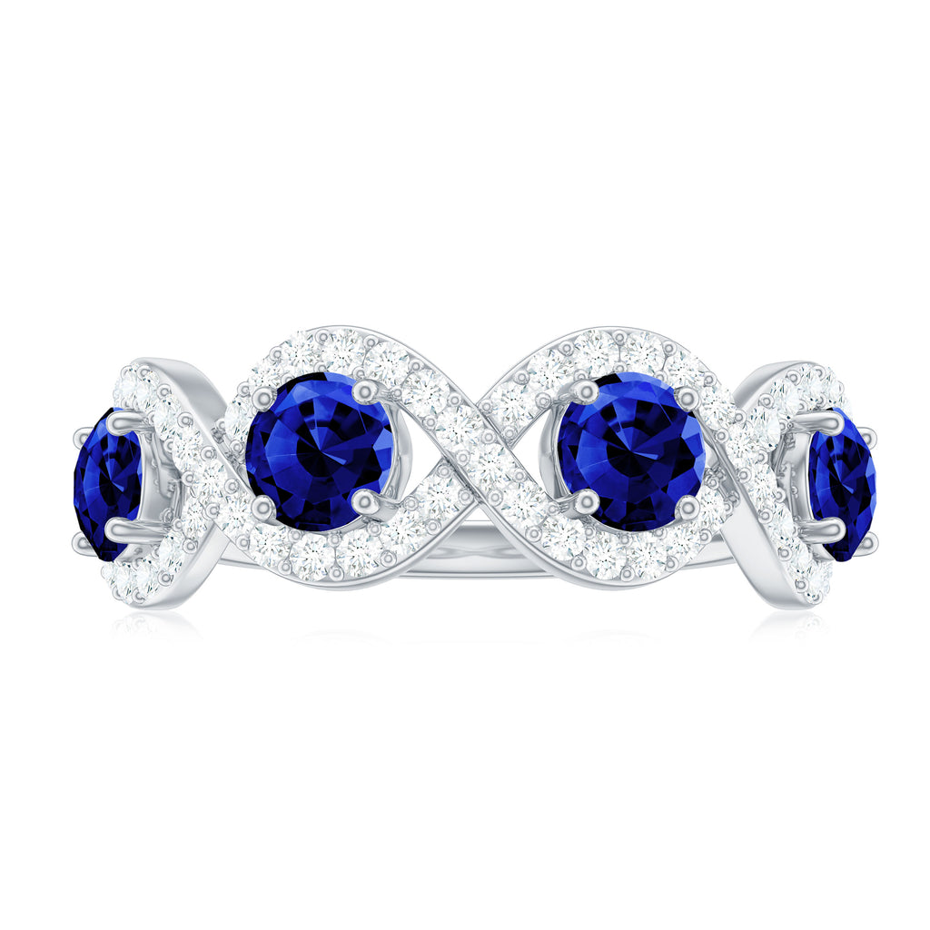 2 CT Lab-Created Blue Sapphire and Diamond Braided Half Eternity Band Ring Lab Created Blue Sapphire - ( AAAA ) - Quality - Rosec Jewels