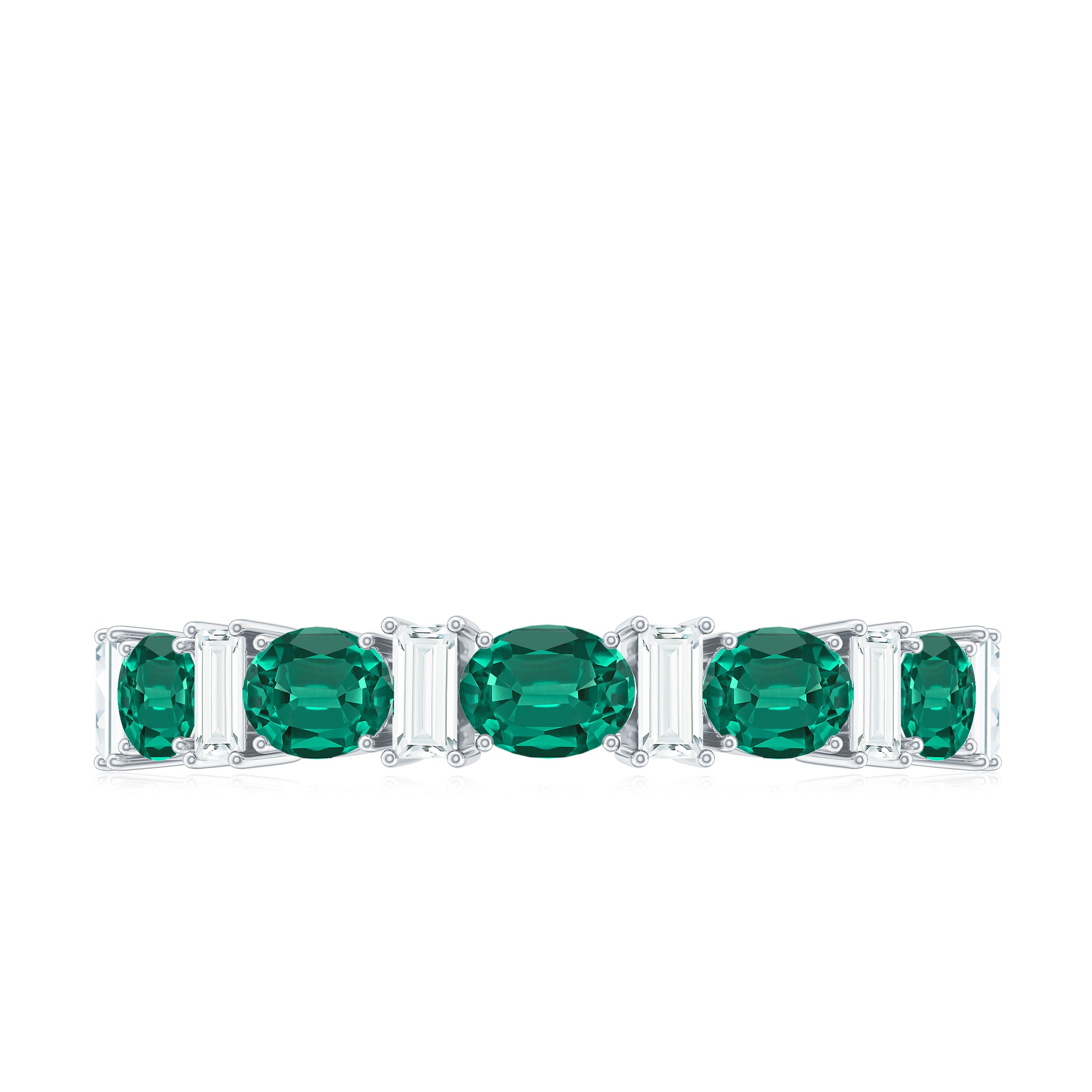 Oval Cut Created Emerald and Moissanite Alternate Half Eternity Ring Lab Created Emerald - ( AAAA ) - Quality - Rosec Jewels