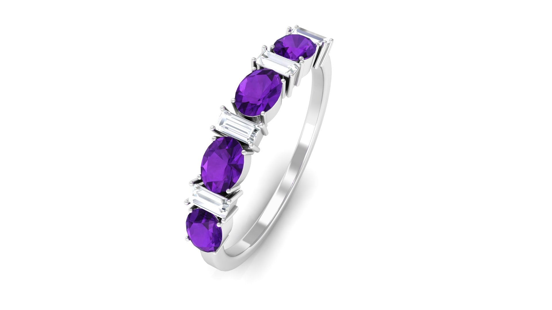Amethyst and Moissanite Eternity Wedding Band Ring Amethyst - ( AAA ) - Quality - Rosec Jewels