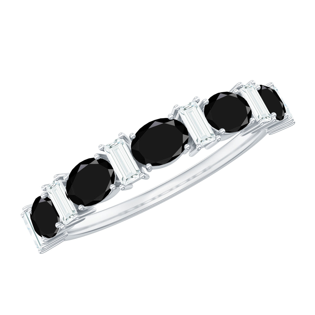 Black Onyx and Diamond Half Eternity Ring in Prong Setting Black Onyx - ( AAA ) - Quality - Rosec Jewels