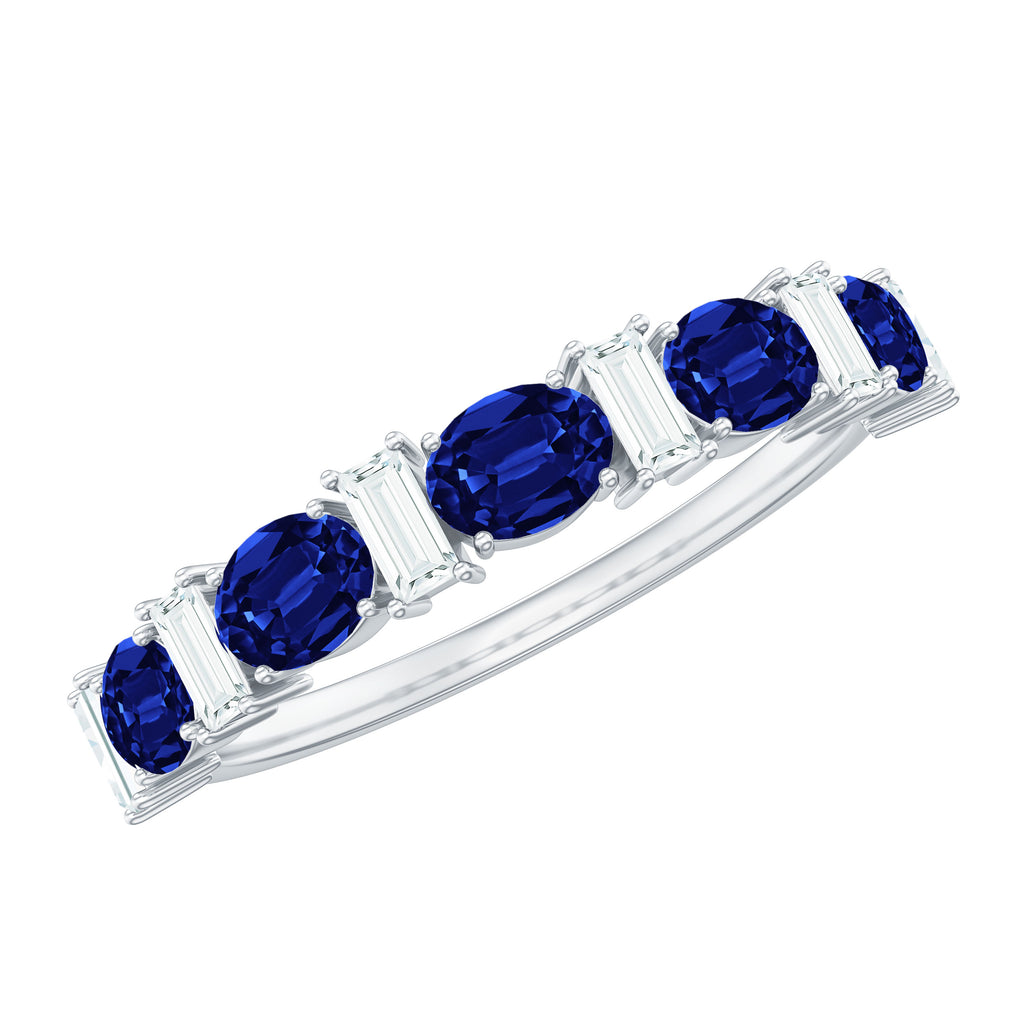 Oval Cut Created Blue Sapphire and Moissanite Alternate Half Eternity Ring Lab Created Blue Sapphire - ( AAAA ) - Quality - Rosec Jewels