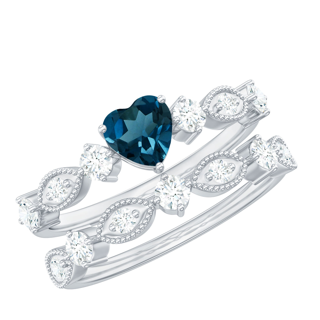 Certified London Blue Topaz and Diamond Ring Set London Blue Topaz - ( AAA ) - Quality - Rosec Jewels