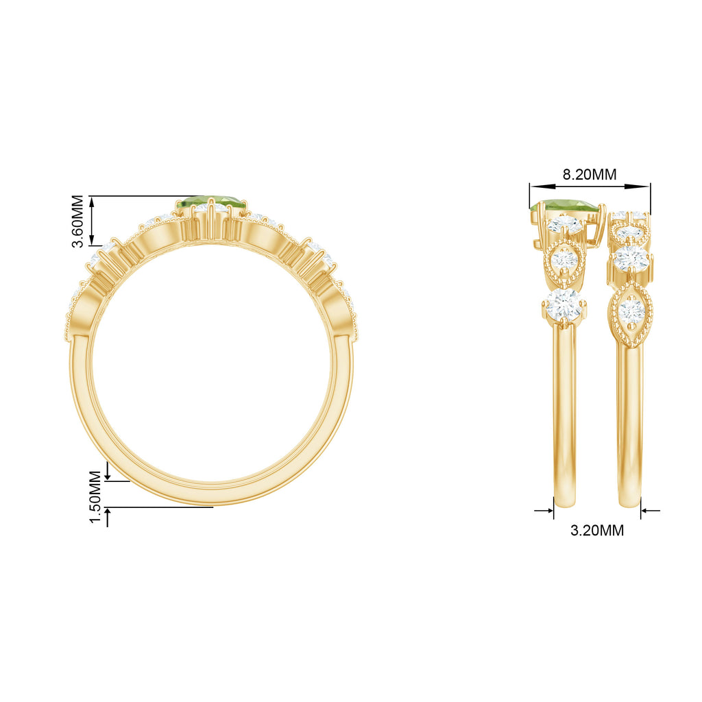 Heart Shape Peridot Ring Set with Moissanite Peridot - ( AAA ) - Quality - Rosec Jewels
