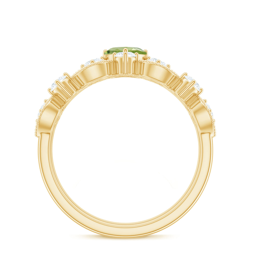 Heart Shape Peridot Ring Set with Moissanite Peridot - ( AAA ) - Quality - Rosec Jewels