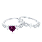 Rhodolite and Moissanite Stackable Ring Set in Prong Setting Rhodolite - ( AAA ) - Quality - Rosec Jewels