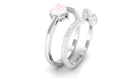 Certified Rose Quartz Heart Ring Set with Diamond Rose Quartz - ( AAA ) - Quality - Rosec Jewels