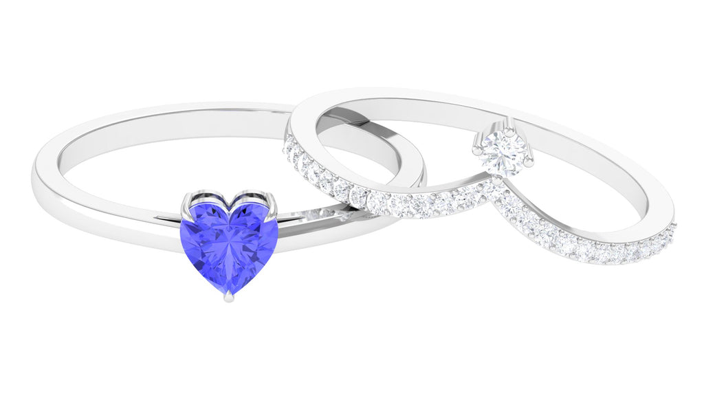 Heart Shape Tanzanite Solitaire Ring Set with Diamond Tanzanite - ( AAA ) - Quality - Rosec Jewels