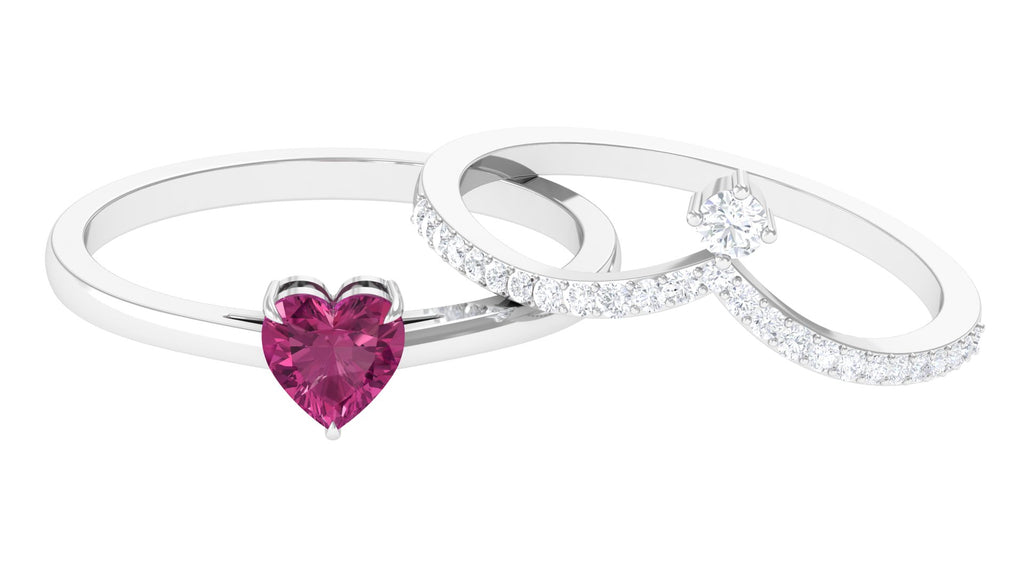 Heart Shape Pink Tourmaline Ring Set with Diamond Pink Tourmaline - ( AAA ) - Quality - Rosec Jewels