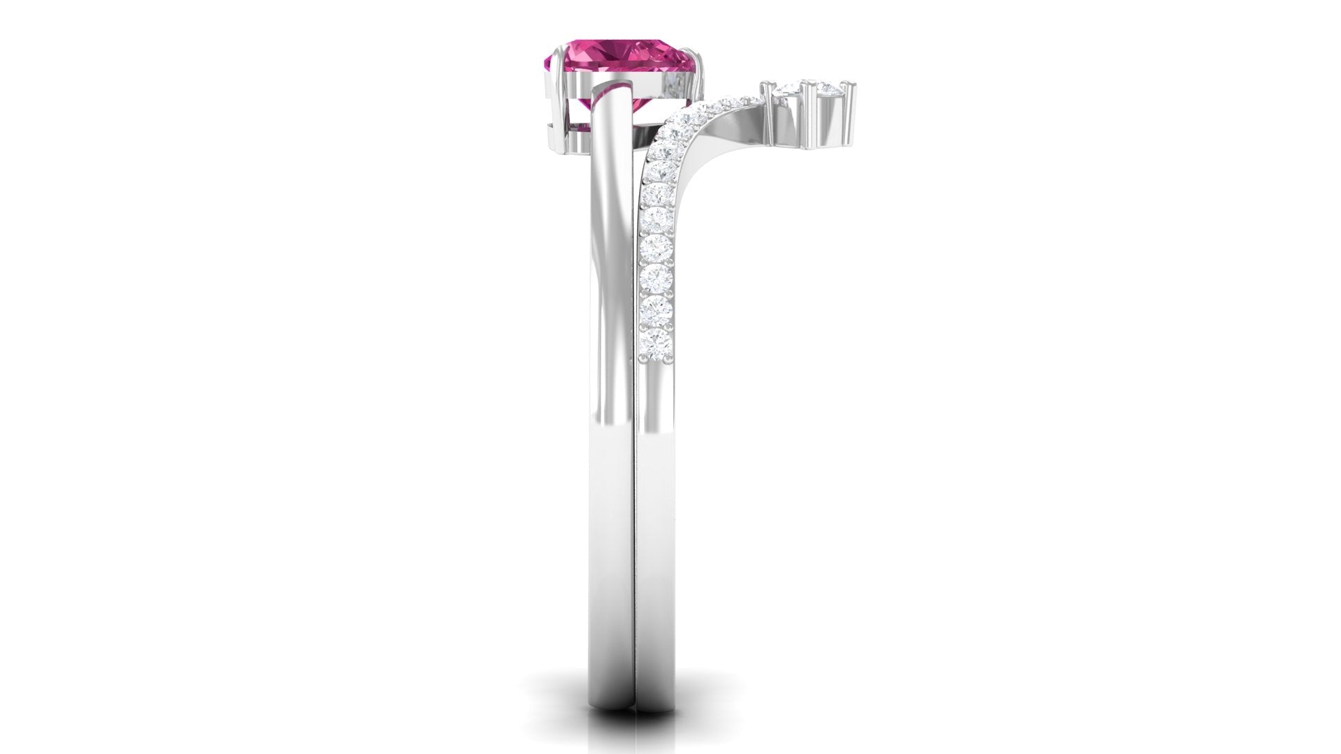 Heart Shape Pink Tourmaline Ring Set with Diamond Pink Tourmaline - ( AAA ) - Quality - Rosec Jewels