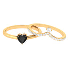 Real Black Onyx Heart Ring Set with and Diamond Black Onyx - ( AAA ) - Quality - Rosec Jewels