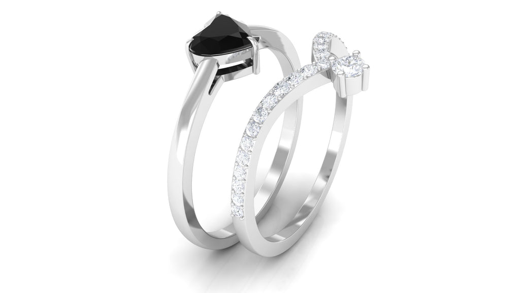 Real Black Spinel and Diamond Bridal Ring Set Black Spinel - ( AAA ) - Quality - Rosec Jewels
