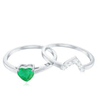 Heart Shape Emerald and Diamond Solitaire Ring Set Emerald - ( AAA ) - Quality - Rosec Jewels
