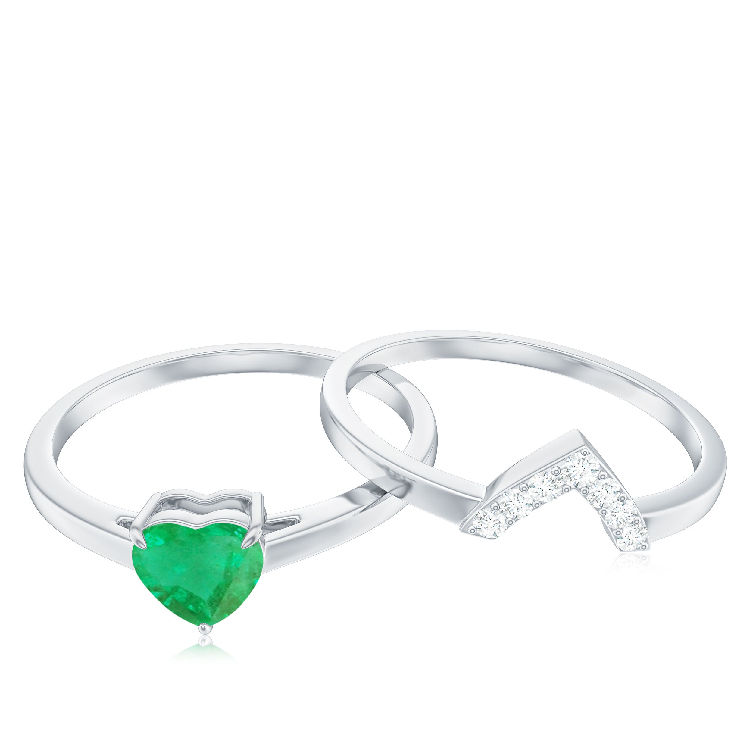 Heart Shape Emerald and Diamond Solitaire Ring Set Emerald - ( AAA ) - Quality - Rosec Jewels