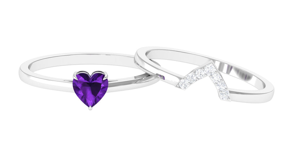 Heart Shape Amethyst and Diamond Ring Set Amethyst - ( AAA ) - Quality - Rosec Jewels