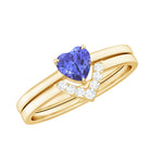 Real Tanzanite Heart Ring Set with Diamond Tanzanite - ( AAA ) - Quality - Rosec Jewels