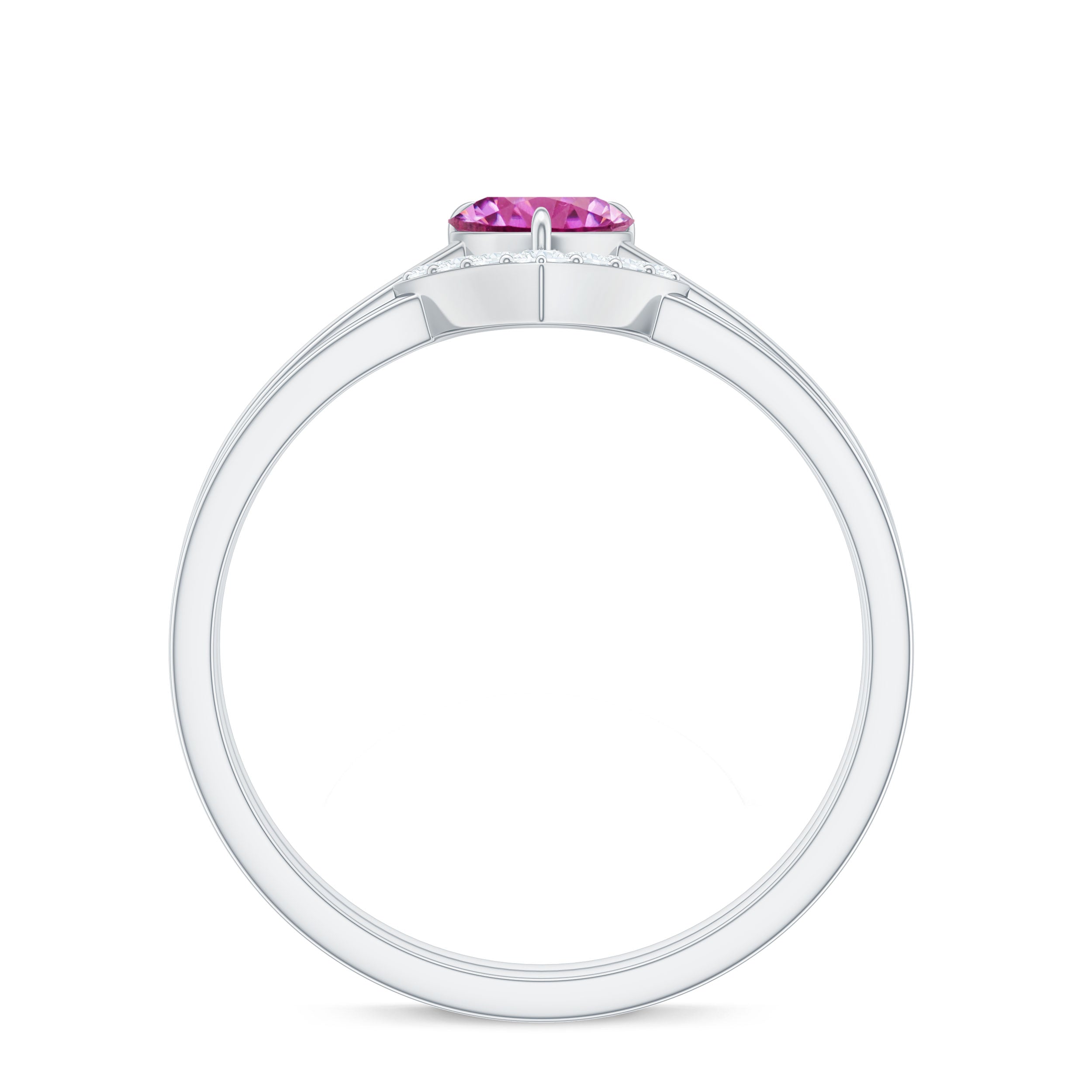 Pink Tourmaline Heart Ring Set with Diamond Pink Tourmaline - ( AAA ) - Quality - Rosec Jewels