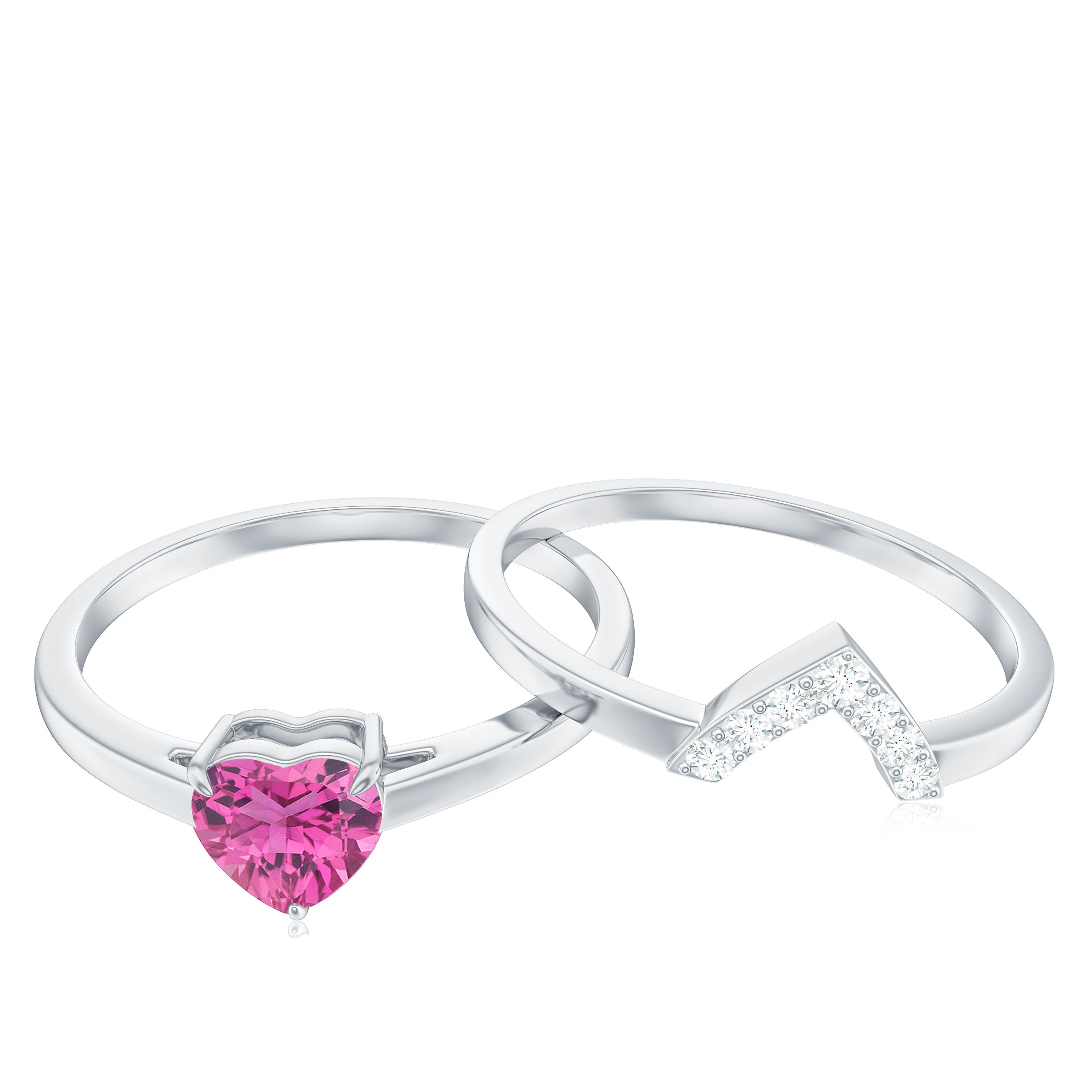 Pink Tourmaline Heart Ring Set with Diamond Pink Tourmaline - ( AAA ) - Quality - Rosec Jewels