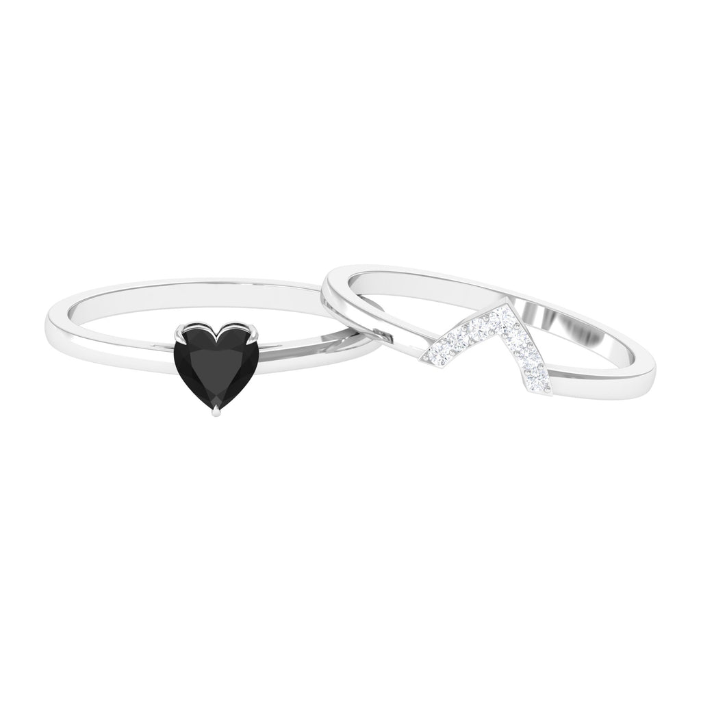 Heart Shape Black Onyx and Diamond Ring Set Black Onyx - ( AAA ) - Quality - Rosec Jewels