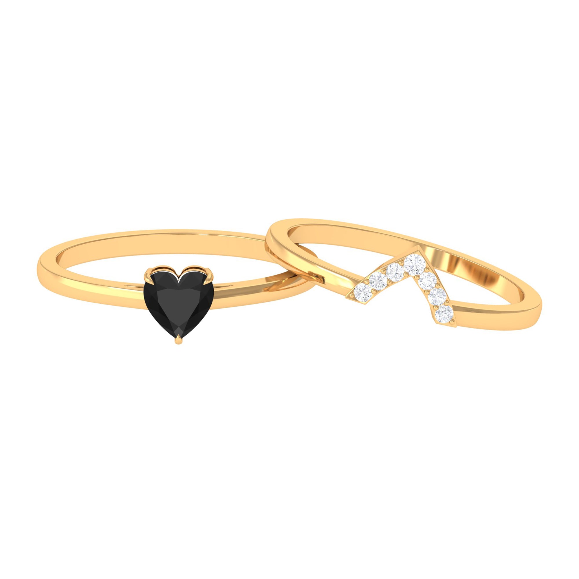 Heart Shape Black Onyx and Diamond Ring Set Black Onyx - ( AAA ) - Quality - Rosec Jewels