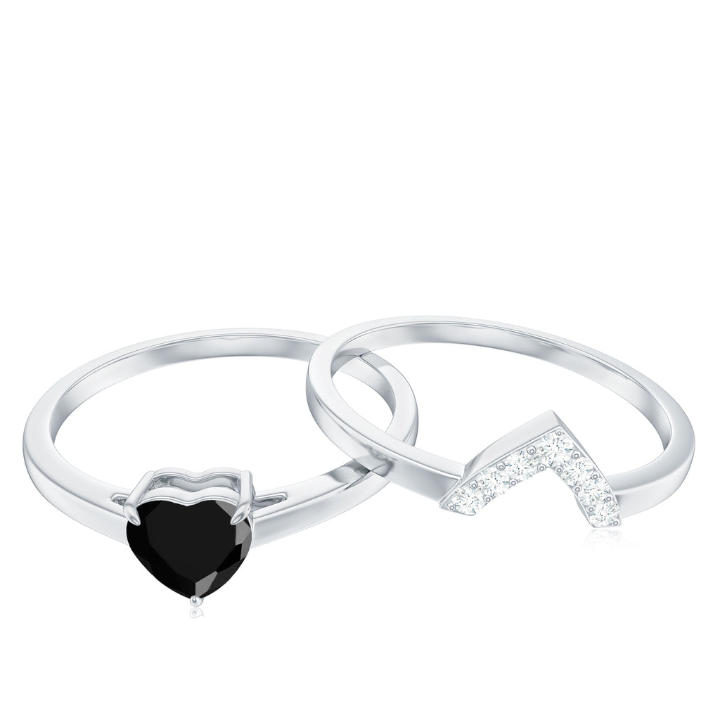 Heart Shape Black Spinel Ring Set with Diamond Black Spinel - ( AAA ) - Quality - Rosec Jewels