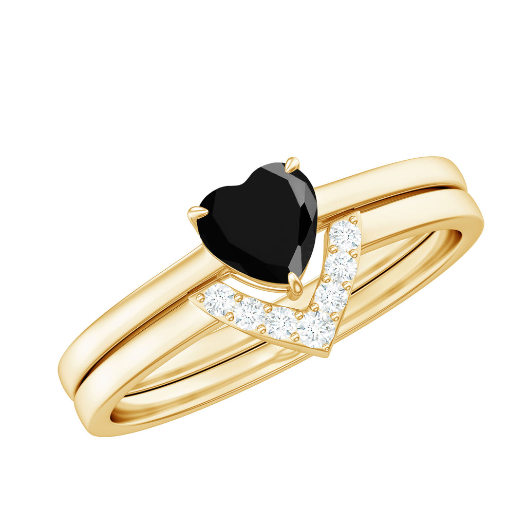 Heart Shape Black Spinel Ring Set with Diamond Black Spinel - ( AAA ) - Quality - Rosec Jewels