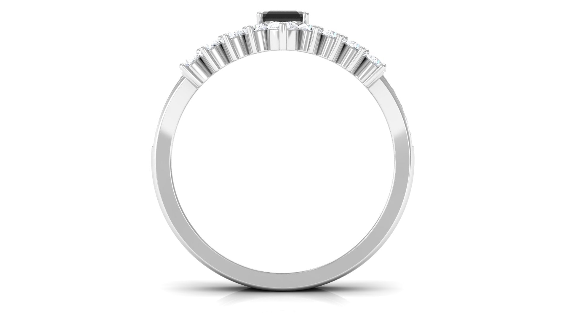 Emerald Cut Created Black Diamond and Diamond Engagement Ring Set Lab Created Black Diamond - ( AAAA ) - Quality - Rosec Jewels